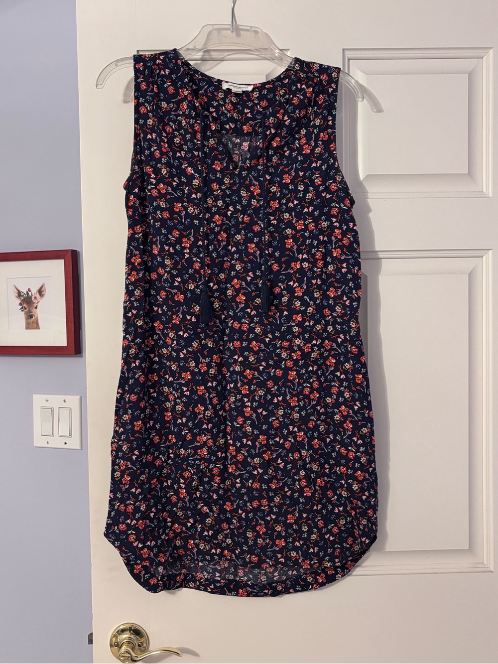 Sleeveless Floral Blouse - Navy with Pink Floral Print
